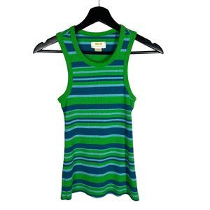 Maeve Green Blue Stripe Ribbed Sleeveless Top XS